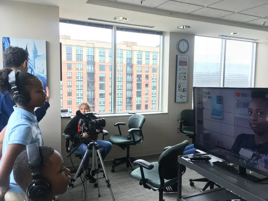Students learn to setup an interview on camera. Image by Fareed Mostoufi. United States, 2020.