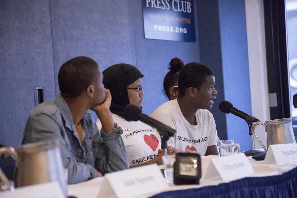 Frank Gillis-Corbitt speaks on the 'Youth Activists and the Media: Reporting on Gun Violence' panel. Image by Jin Ding. Washington, DC, 2018.