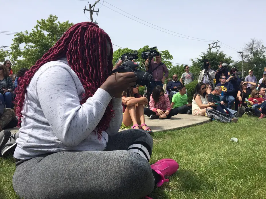 Free Spirit Media students Malachi Glenn-Johnson and Alexus Loving filmed the events of the day at SAIC's Day of Action. Image by Evey Wilson. United States, 2019.