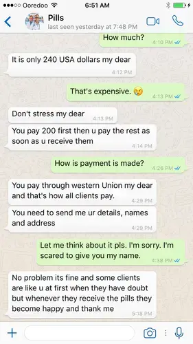 A Whatsapp chat between Ana and a provider of “abortion pills” to Qatar residents. Screenshot by Ana P. Santos. Qatar, 2017.