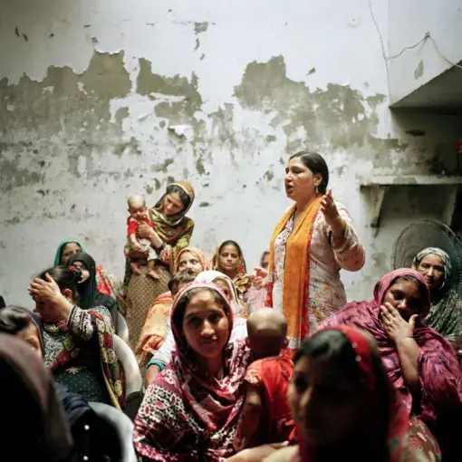 Days before Pakistan's general elections, 50-year-old activist and human rights defender Bushra Khaliq encouraged rural women to vote. A longtime campaigner for women's rights and labor rights, Khaliq has survived social and state-level attacks on her work. In 2017, the Ministry of Interior and home department of Pakistan accused Khaliq's organization of performing 