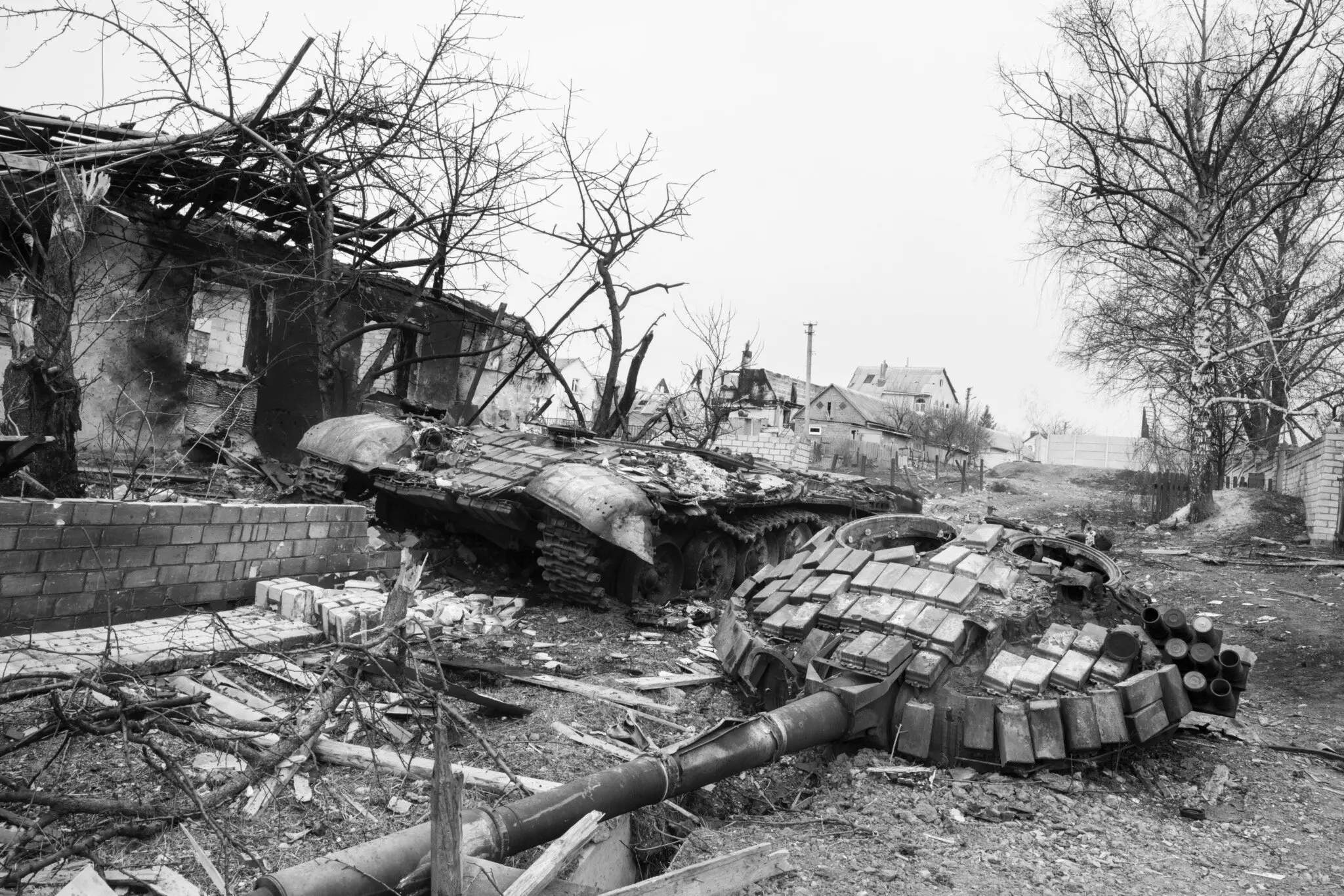 Russia tanks outside the village