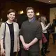 Amy Russo, 2017 Hunter College Student Fellow (left) and Max Toomey, 2017 Columbia University Student Fellow, meet after the refugee reporting panel at Roosevelt House in New York. Image by Matt Capowski. United States, 2017.