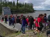 Unloading Dave Solomon's barge at the mouth of the Porcupine River.