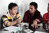 Migrant workers attend a safety training session at China Labor Watch on  February 27, 2011 in Shenzhen, Guangdong Province. The majority of participants in this session had sustained serious hand injuries at work. Image by Jocelyn Baun. China, 2011.