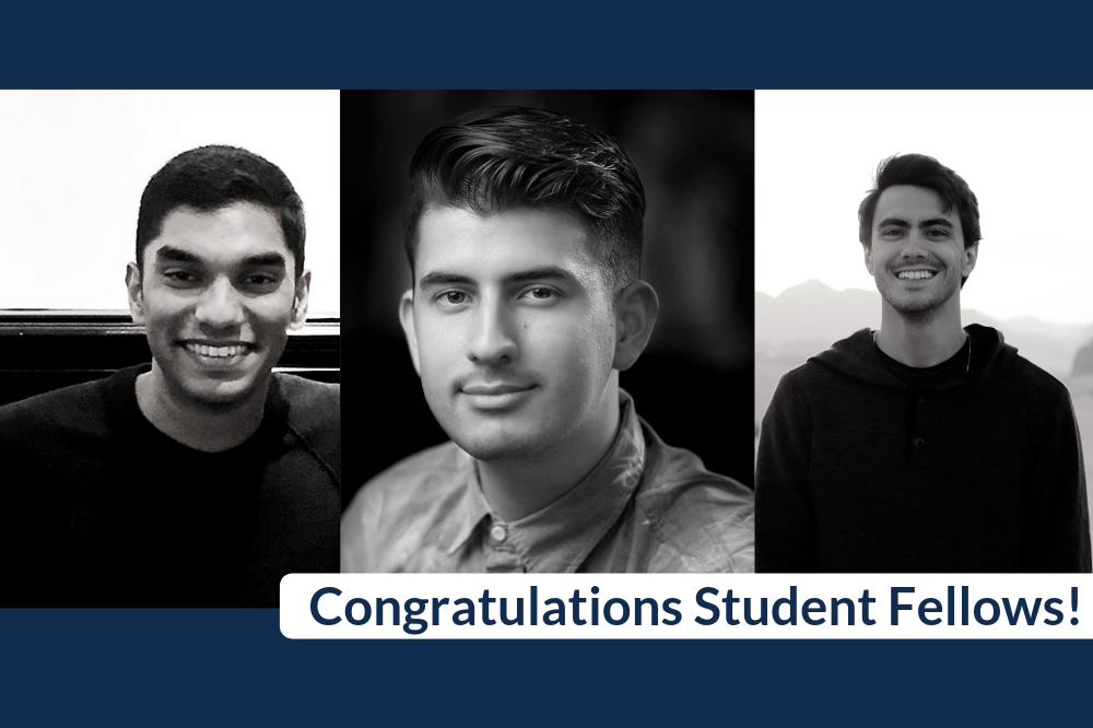 2018 student fellows: Rohan Naik, Brian Munoz, AJ Naddaff. Graphic by Karena Phan. 2018 student fellows: Rohan Naik, Brian Munoz, AJ Naddaff. Graphic by Karena Phan.