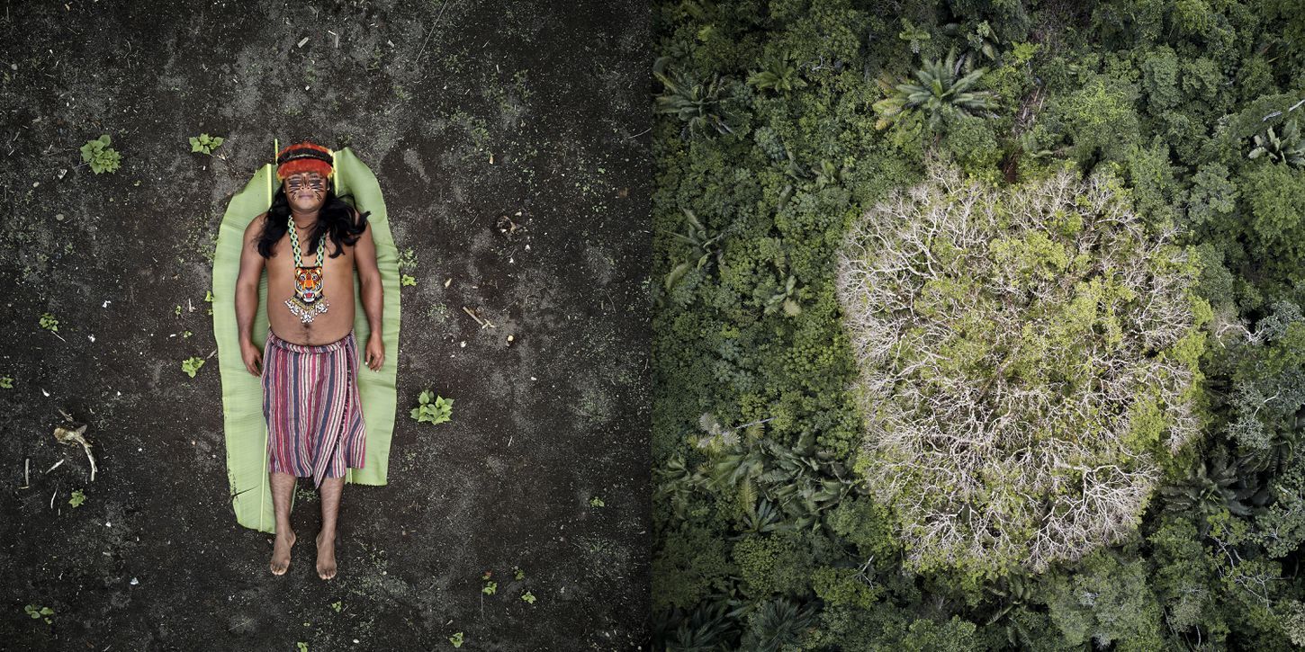 José, one of the leaders of the Achuar Indigenous people, juxtaposed with the Achuar rainforest in Ecuador. Image by Pablo Albarenga. Ecuador, 2019. Media file: jtngbsclejglfocyeblnk7af2m.jpg