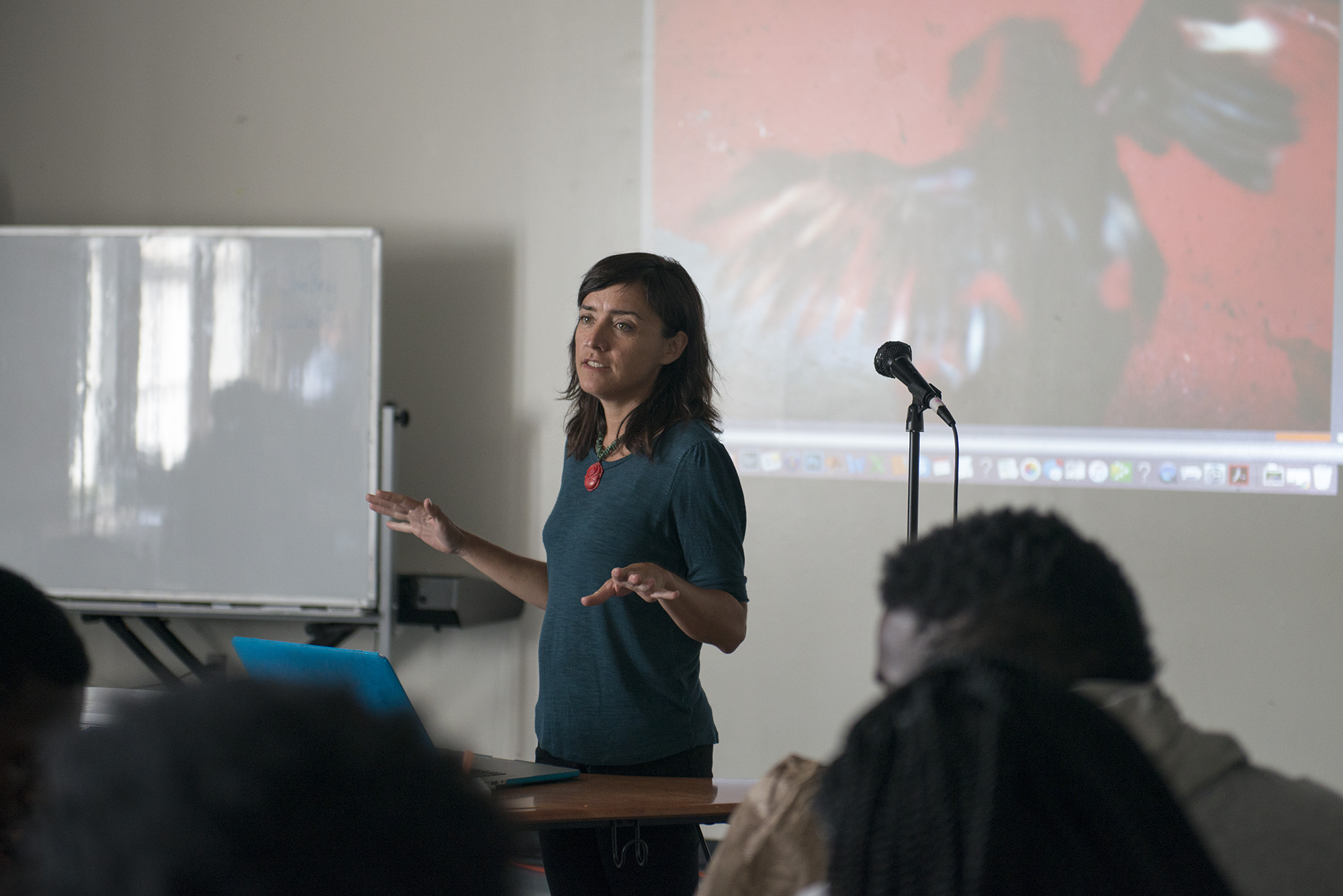 Pulitzer Center grantee Allison Shelley speaks to Soul of the City students at Richard Wright Public Charter School about photojournalism and her work in Haiti. Image by Jordan Roth. United States, 2016. Pulitzer Center grantee Allison Shelley speaks to Soul of the City students at Richard Wright Public Charter School about photojournalism and her work in Haiti. Image by Jordan Roth. United States, 2016.