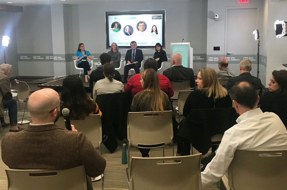 Left to right: Yuliya Panfil, Mary McCord, Ilya Somin, and Kiah Collier at the New America headquarters in Washington, D.C. Image by Elana King-Nakaoka. 2019. Left to right: Yuliya Panfil, Mary McCord, Ilya Somin, and Kiah Collier at the New America headquarters in Washington, D.C. Image by Elana King-Nakaoka. 2019.
