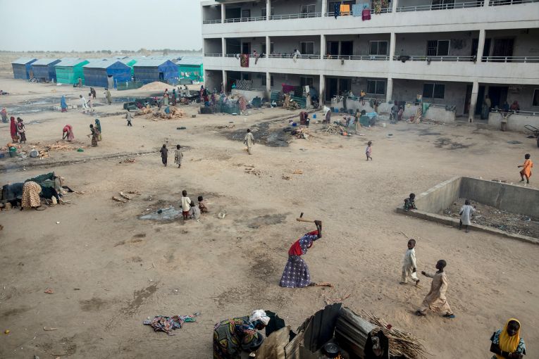Custom House, a camp on the outskirts of Maiduguri, Nigeria, for people displaced by the conflict with Boko Haram, has more than 9,000 residents. Image by Glenna Gordon. Nigeria, 2017. Custom House, a camp on the outskirts of Maiduguri, Nigeria, for people displaced by the conflict with Boko Haram, has more than 9,000 residents. Image by Glenna Gordon. Nigeria, 2017.