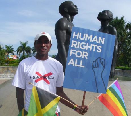 Human rights lawyer Maurice Tomlinson demonstrating in Kingston. Image from "The Abominable Crime" by Micah Fink/Common Good Productions. Jamaica, 2013.