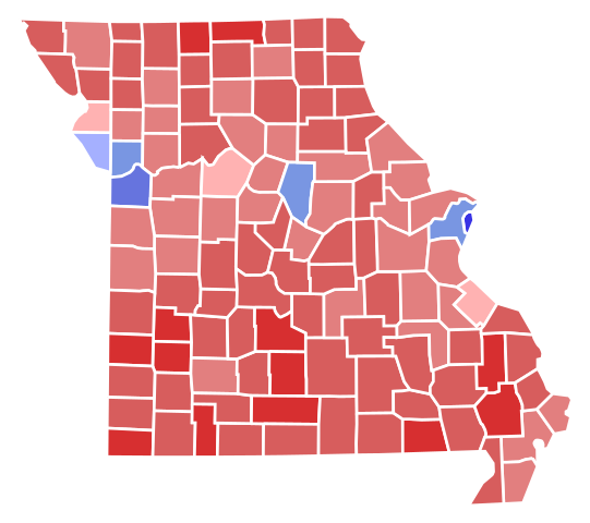 Missouri Senate Election Results by County, 2016. Image courtesy of Wikimedia Commons. United States, 2016. Missouri Senate Election Results by County, 2016. Image courtesy of Wikimedia Commons. United States, 2016.