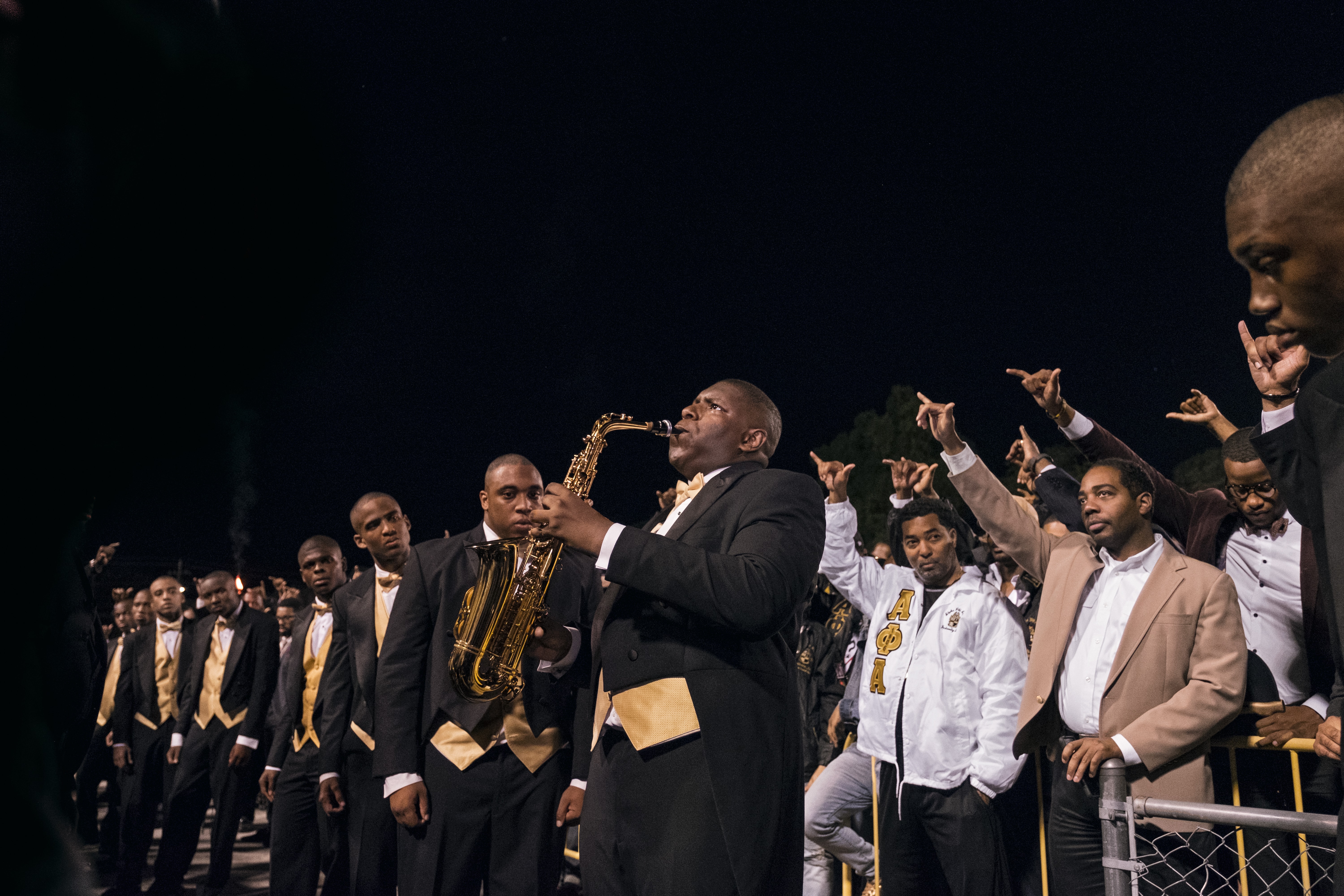 Alpha Phi Alpha fraternity alumni at Clark Atlanta University welcome new members (left) of the oldest Greek-lettered organization for African Americans, which counts Frederick Douglass, W.E.B. Du Bois, and Martin Luther King, Jr., in its ranks. Image by Nina Robinson. United States, 2017. Alpha Phi Alpha fraternity alumni at Clark Atlanta University welcome new members (left) of the oldest Greek-lettered organization for African Americans, which counts Frederick Douglass, W.E.B. Du Bois, and Martin Luther King, Jr., in its ranks. Image by Nina Robinson. United States, 2017.