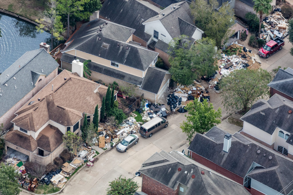 One of the neighborhoods flooded when Hurricane Harvey struck Houston in August 2017. Image by Alex MacLean. United States, 2018. Hurricane Harvey flooded entire neighborhoods of Houston. Image by Alex MacLean. United States, 2018.