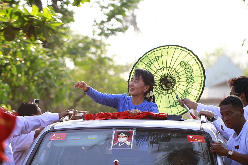 Nobel laureate Aung San Suu Kyi campaigning during the 2012 by-elections in Myanmar. Image by Htoo Tay Zar (CC). Myanmar, 2012. Nobel laureate Aung San Suu Kyi campaigning during the 2012 by-elections in Myanmar. Image by Htoo Tay Zar (CC). Myanmar, 2012.