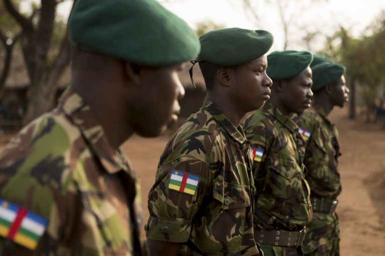 Chinko Project anti-poaching rangers lined up for a morning formation on the Chinko Project nature preserve in eastern C.A.R. Image by Elliott Woods. Chinko Project anti-poaching rangers lined up for a morning formation on the Chinko Project nature preserve in eastern C.A.R. Image by Elliott Woods.