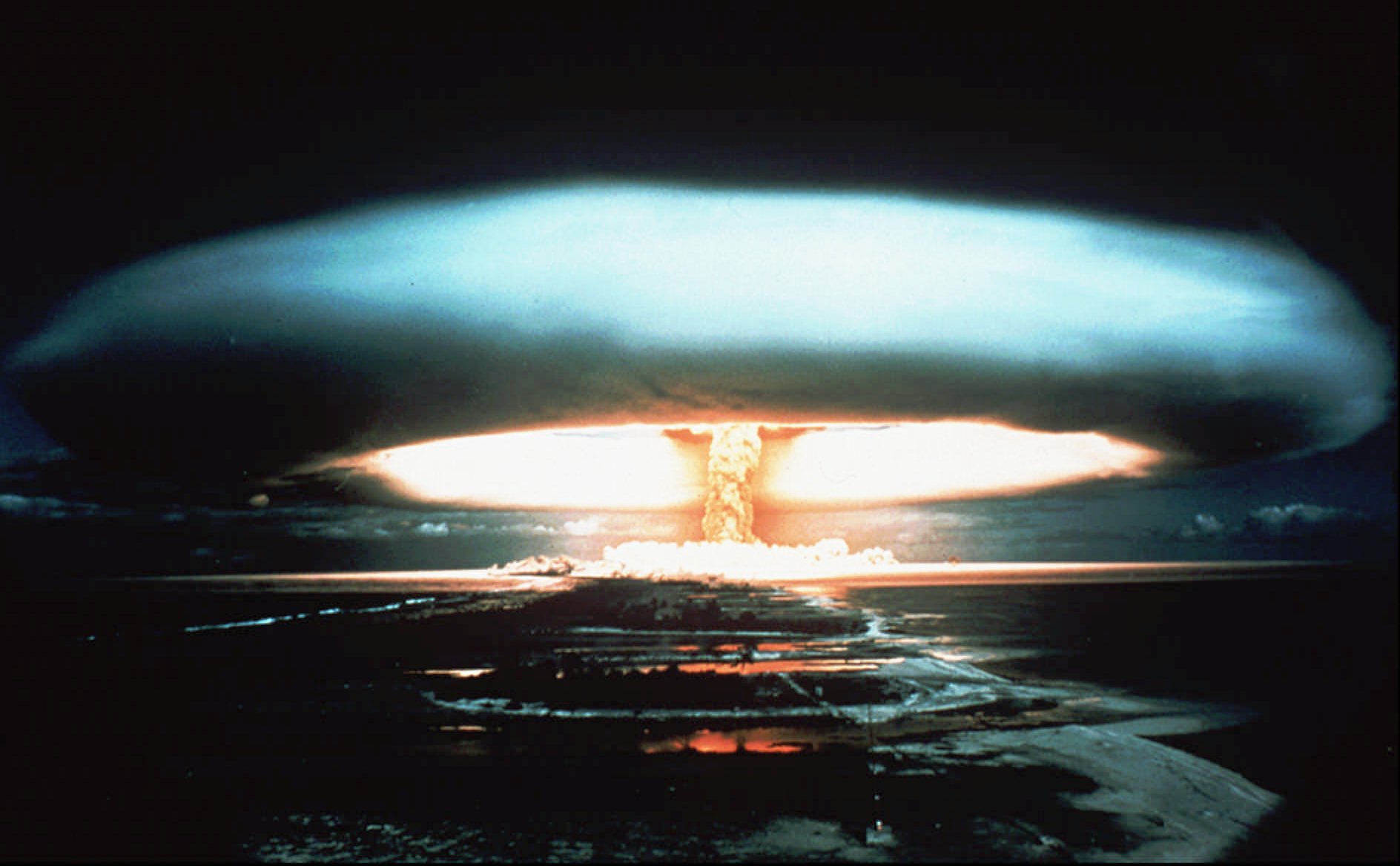 A 1971 file photo of a nuclear bomb detonated at the Mururoa atoll, French Polynesia. (AP Photo) Media file: ap_9506060137.jpg