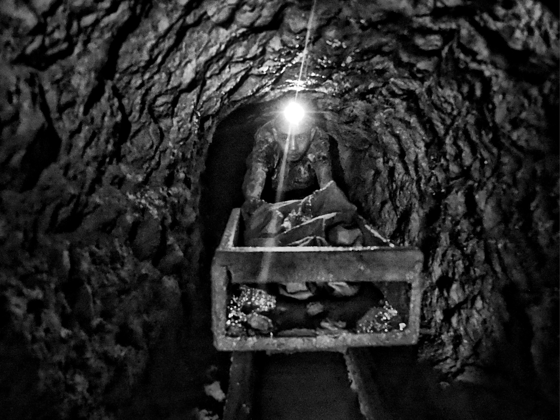 Riski Rodiansyah, 16, pushes an ore cart deep inside a mine shaft outside the Indonesian village of Cisitu on the island of Java in Indonesia. Image by Larry C. Price. Indonesia, 2013.