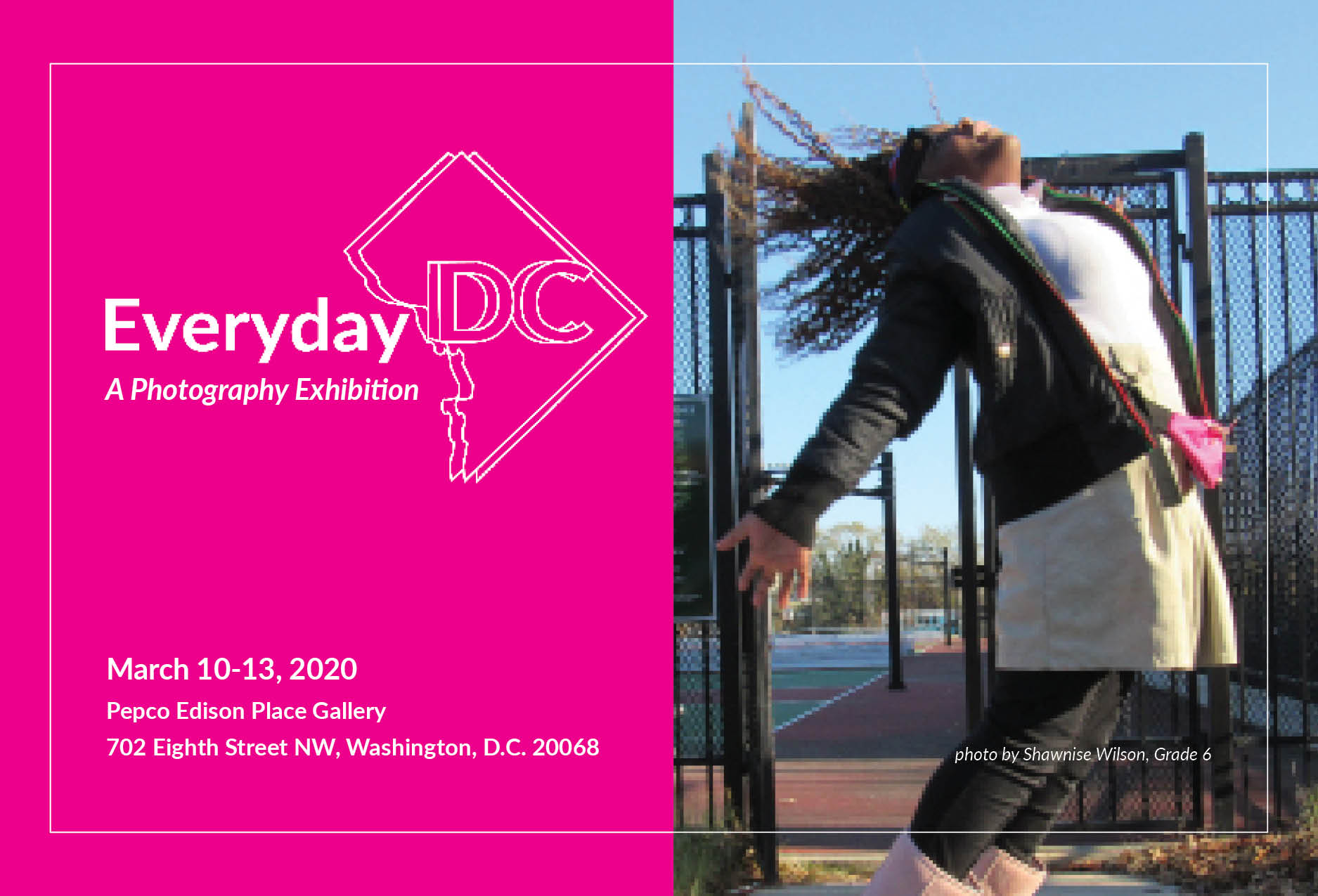 Image by Lucy Crelli, and featuring photography by Shawnise Wilson. United States, 2020. Media file: everyday_dc_postcard_2020_copy.jpg