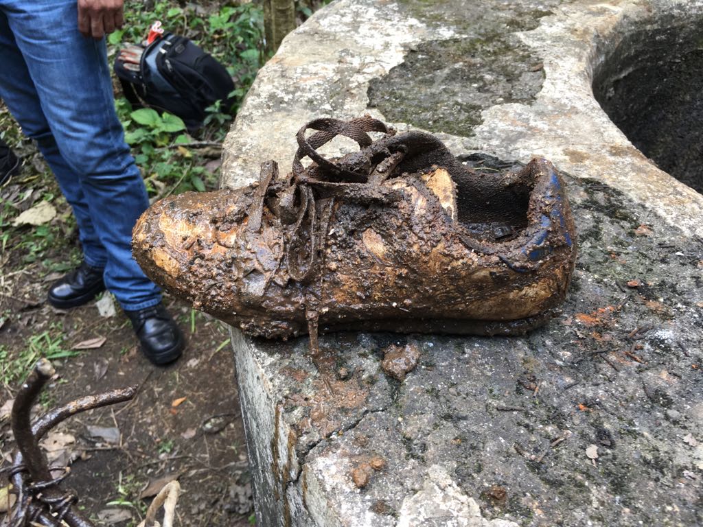 A shoe recovered on a hunt for bodies. A shove reA shoe recovered on a hunt for bodies.