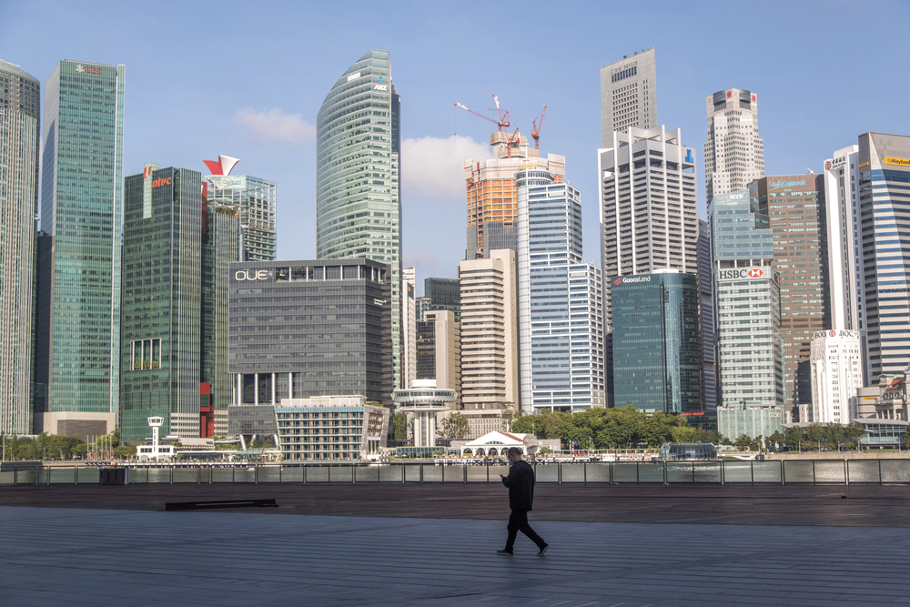 Marina Bay, Singapore - Singapore Business District goes empty and quiet during partial lockdown due to coronavirus. Image by Wisnu Haryo Yudhanto / Shutterstock. Singapore, 2020. Marina Bay, Singapore - Singapore Business District goes empty and quiet during partial lockdown due to coronavirus. Image by Wisnu Haryo Yudhanto / Shutterstock. Singapore, 2020.