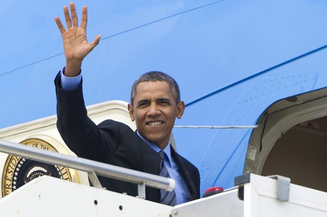 US President Barack Obama waves as he boards Air Force One prior to his departure from Rome to Riyadh on March 28, 2014. The Saudis say they do not take him "seriously." Saul Loeb/AFP/Getty Images.