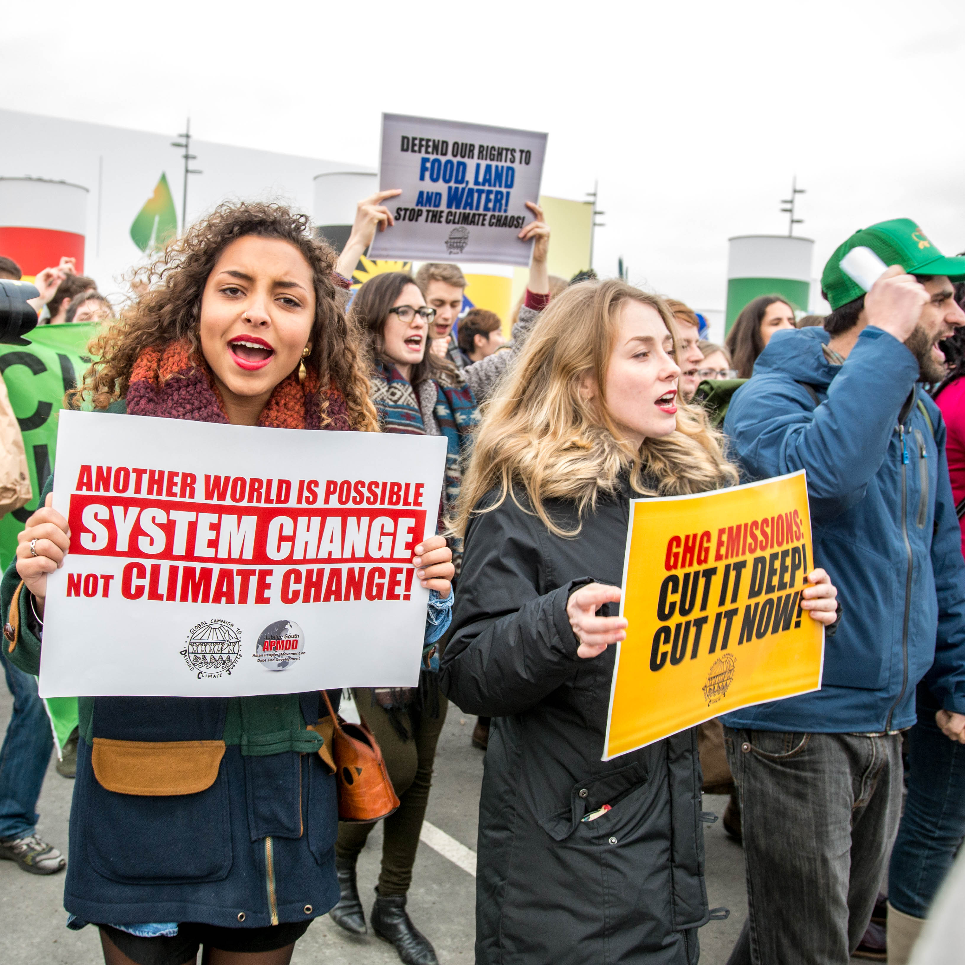 In December 2015, youth at the climate negotiations in Paris called COP21 protest for climate action. Image courtesy of Christian O'Rourke/ SustainUS. France, 2015.