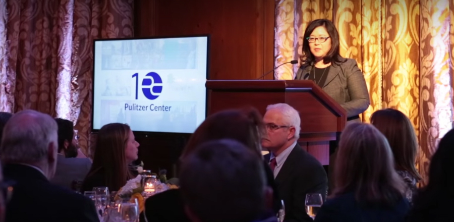 Kathy Im, director of Journalism and Media for the John D. And Catherine T. MacArthur Foundation, addresses the Pulitzer Center's 10th Anniversary celebration. Image by Evey Wilson. United States, 2016. Media file: kathy_im_anniversary_dinner.jpg