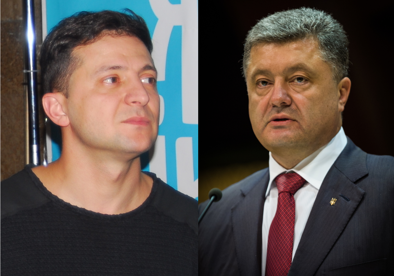President-elect of Ukraine Volodymyr Zelensky (left) and former president Petro Poroshenko (right). Image by Maxim Stoyalov, Claude Truong-Ngoc, Alexander Krassotkin/Wikimedia Commons. Ukraine, 2019. President-elect of Ukraine Volodymyr Zelensky (left) and former president Petro Poroshenko (right). Image by Maxim Stoyalov, Claude Truong-Ngoc, Alexander Krassotkin/Wikimedia Commons. Ukraine, 2019.