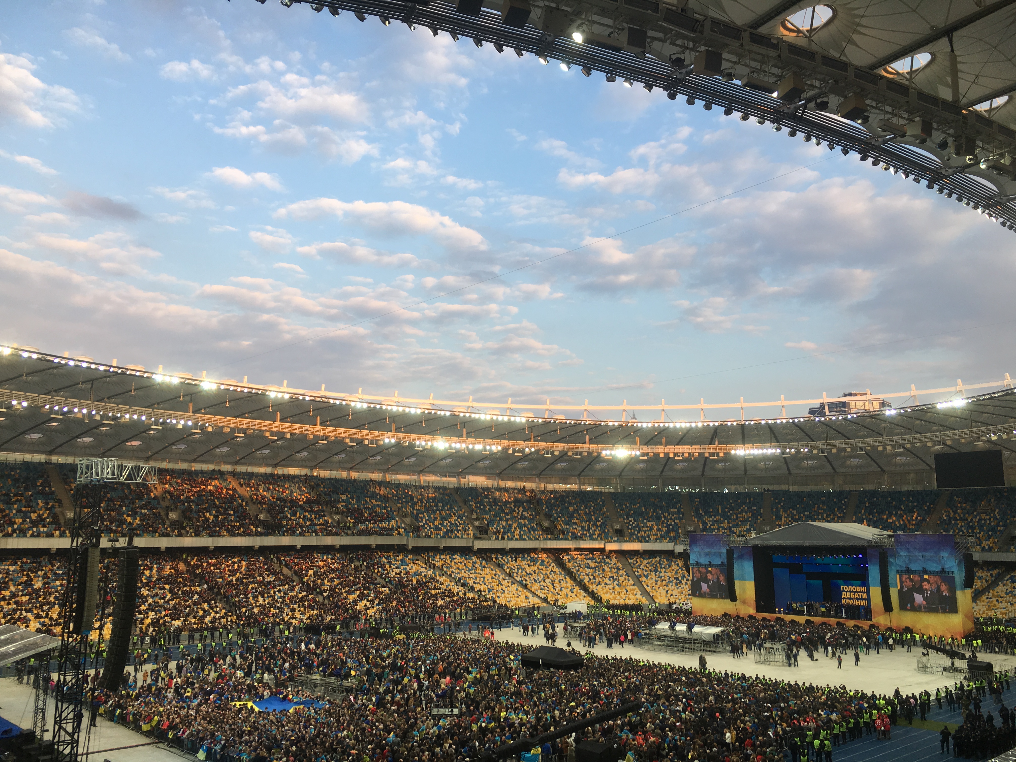 22,000 Ukrainians gathered to watch a presidential debate at Kyiv's Olympiisky Stadium on April 19, 2019. Image by Nina Jankowicz. Ukraine. 22,000 Ukrainians gathered to watch a presidential debate at Kyiv's Olympiisky Stadium on April 19, 2019. Image by Nina Jankowicz. Ukraine.
