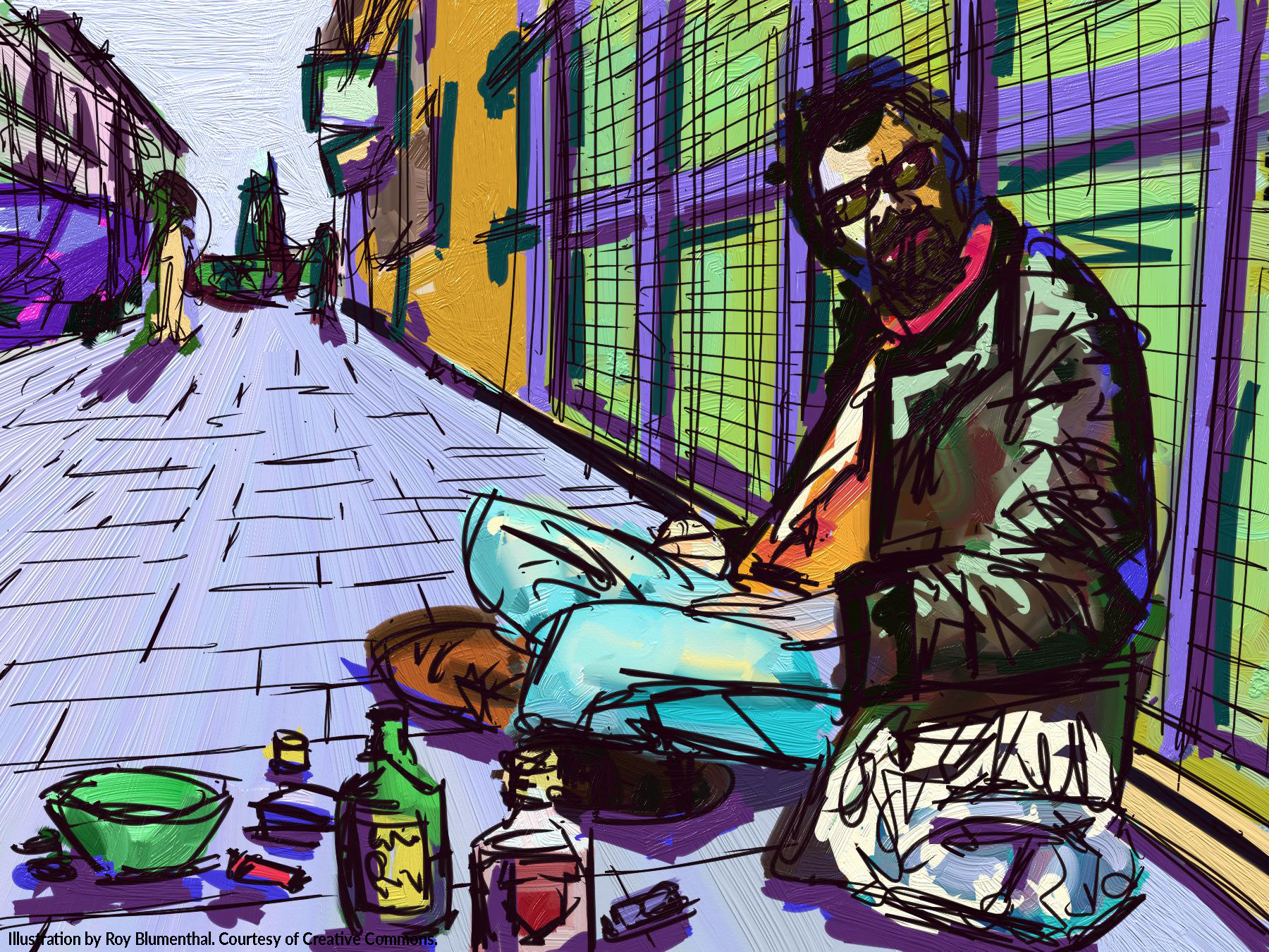 Illustration by Roy Blumenthal. Courtesy of Creative Commons. Media file: homeless_alcohol.png