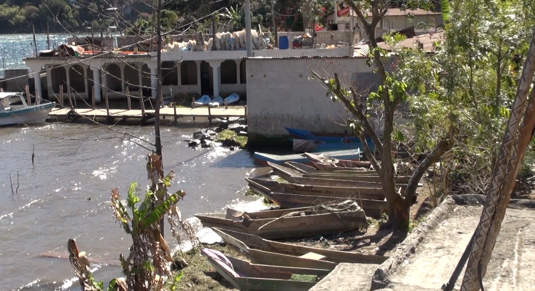 Bernadino Bizarro and other fishermen in his association keep their boats on the shore Lake Atitlán. Photo by Eric Halperin. Guatemala, 2015. Media file: fishermenboats.png