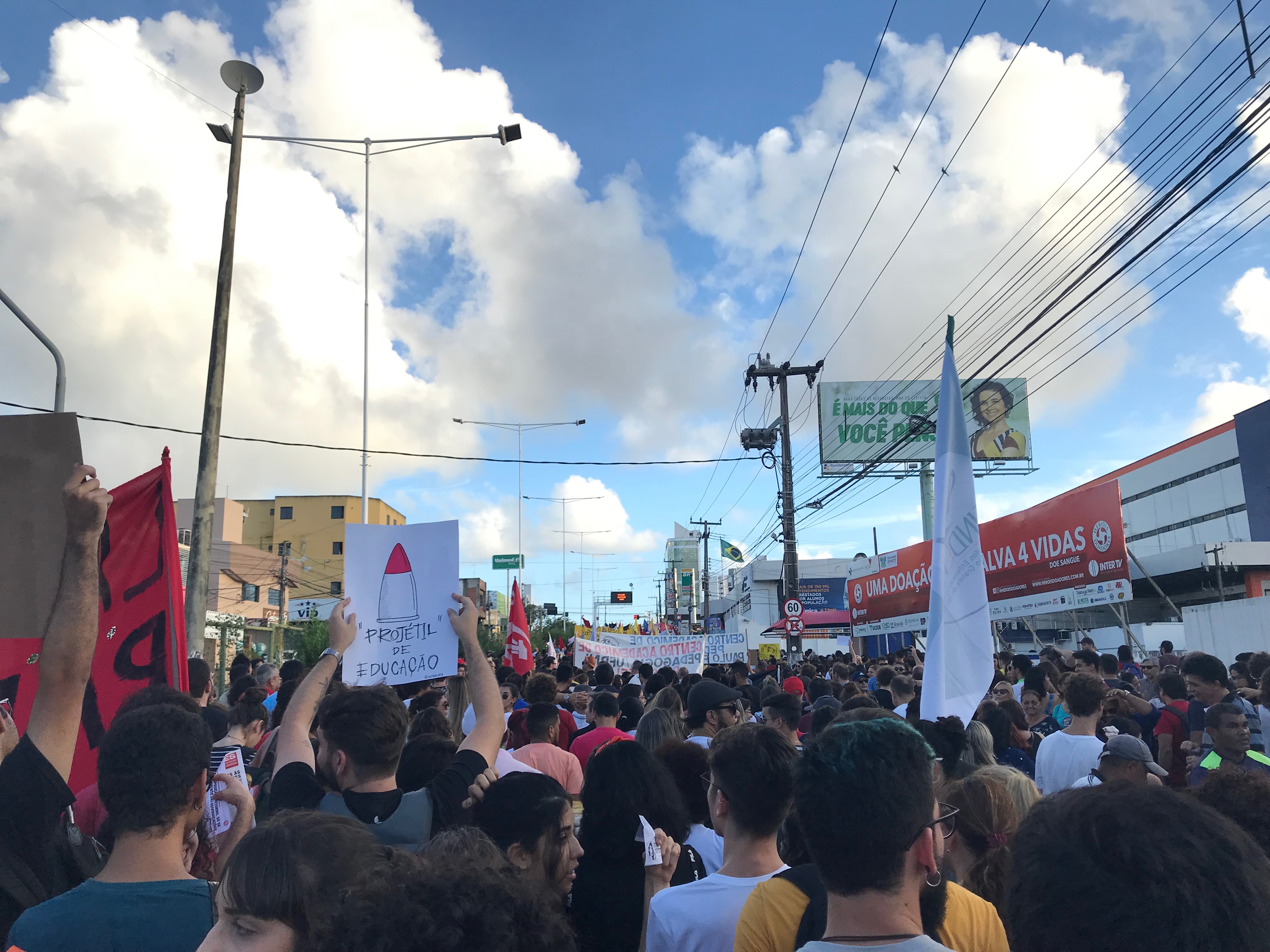 People in Natal, Rio Grande do Norte, filled the city's main avenue, as part of a national movement to protest major cuts on the education budget. Image by Rafael Lima. Brazil, 2019. People in Natal, Rio Grande do Norte, filled the city's main avenue, as part of a national movement to protest major cuts on the education budget. Image by Rafael Lima. Brazil, 2019.