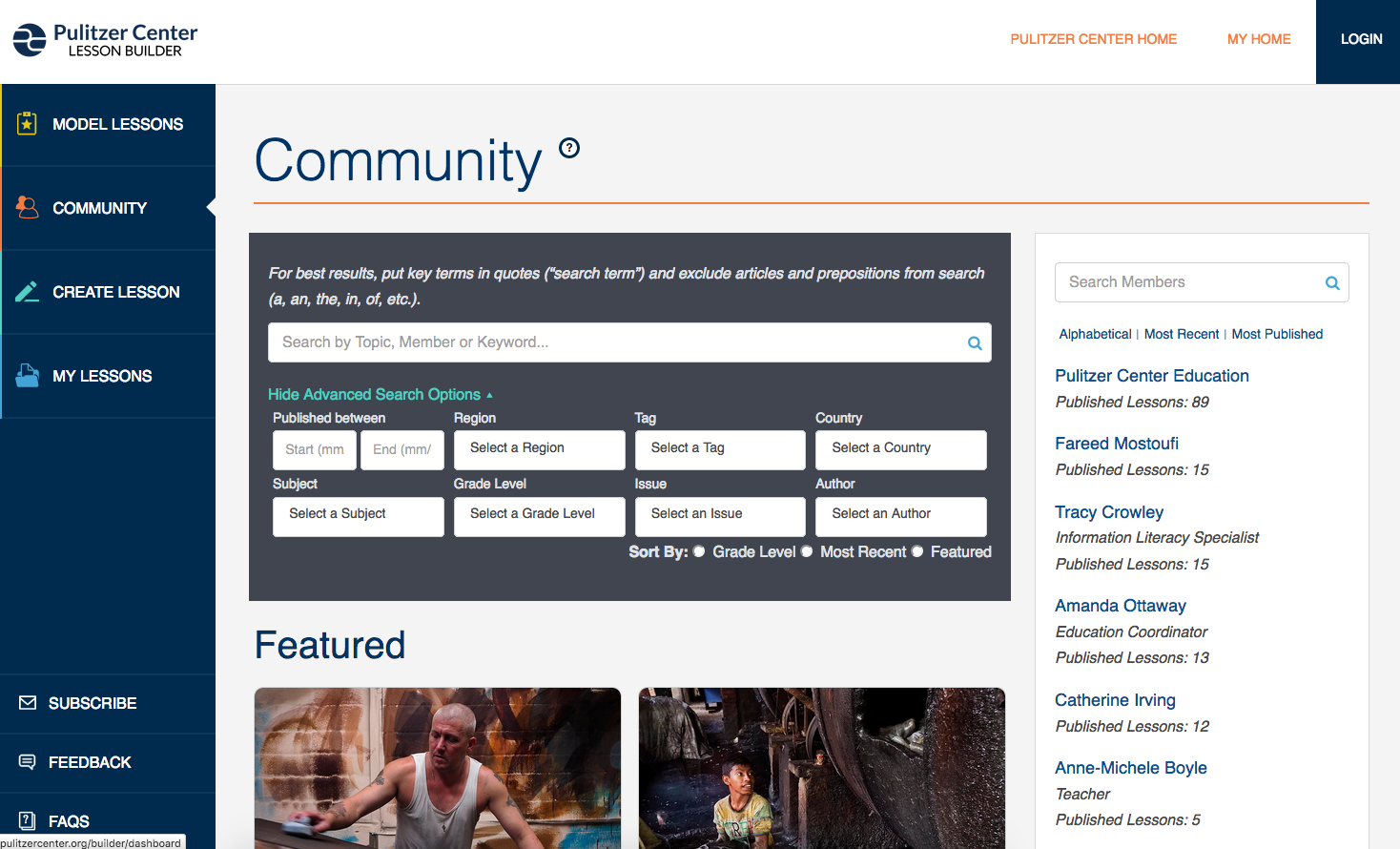 The advanced search options for the community page of the Lesson Builder Media file: lead_image.png