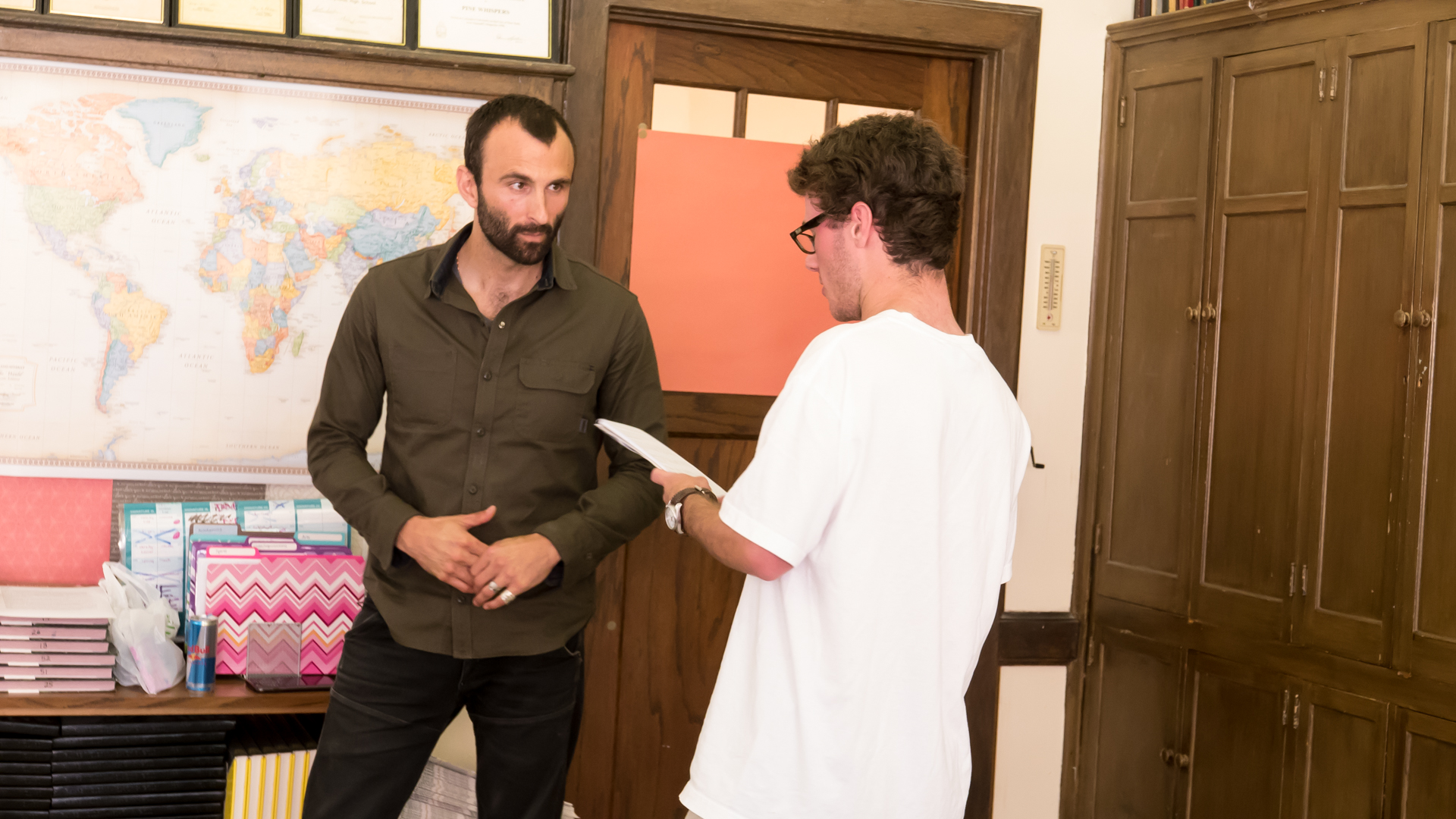 RJ Reynolds High School student Hill Douglas asks Pulitzer Center grantee Jason Motlagh about his reporting on the textiles industry in Bangladesh as part of Weaving Connections, a documentary filmmaking program developed as part of Pulitzer Center's NewsArts initiative. Image by Fareed Mostoufi. United States, 2017. RJ Reynolds High School student Hill Douglas asks Pulitzer Center grantee Jason Motlagh about his reporting on the textiles industry in Bangladesh as part of Weaving Connections, a documentary filmmaking program developed as part of Pulitzer Center's NewsArts initiative. Image by Fareed Mostoufi. United States, 2017.