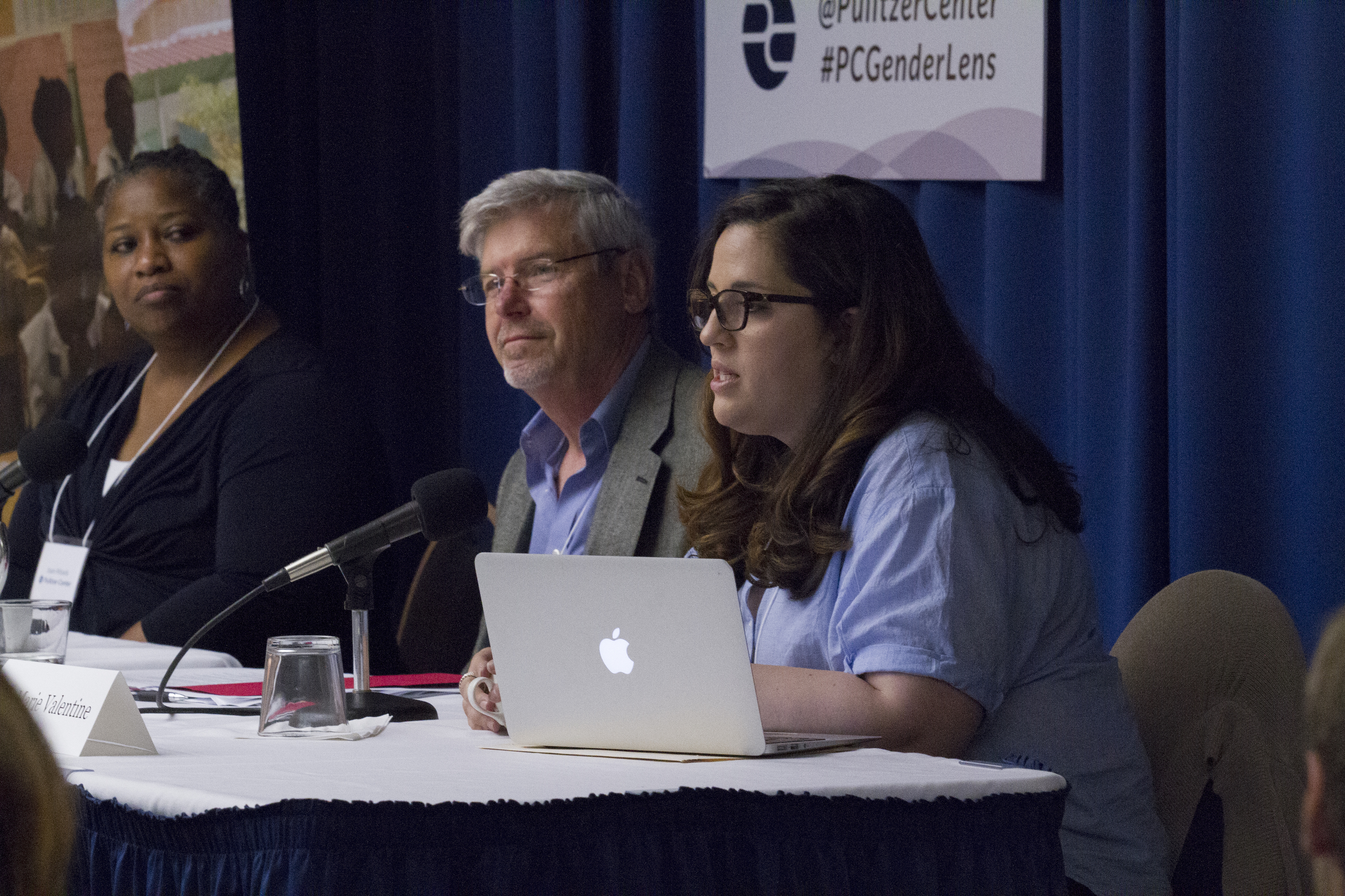 From left, Pulitzer Center Capital Campaign Director Joan Woods, Senior Editor Tom Hundley, and International Women's Media Foundation Senior Program Officer Ann Marie Valentine at the 2017 Pulitzer Center Gender Lens Conference workshop on pitching and funding proposals. Image by Jin Ding. United States, 2017. From left, Pulitzer Center Capital Campaign Director Joan Woods, Senior Editor Tom Hundley, and International Women's Media Foundation Senior Program Officer Ann Marie Valentine at the 2017 Pulitzer Center Gender Lens Conference workshop on pitching and funding proposals. Image by Jin Ding. United States, 2017.