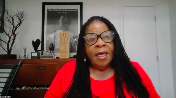 Screenshot of author Susan Burton speaking at a Talks @ Pulitzer webinar on June 16, 2020. Screenshot of author Susan Burton speaking at a Talks @ Pulitzer webinar on June 16, 2020.