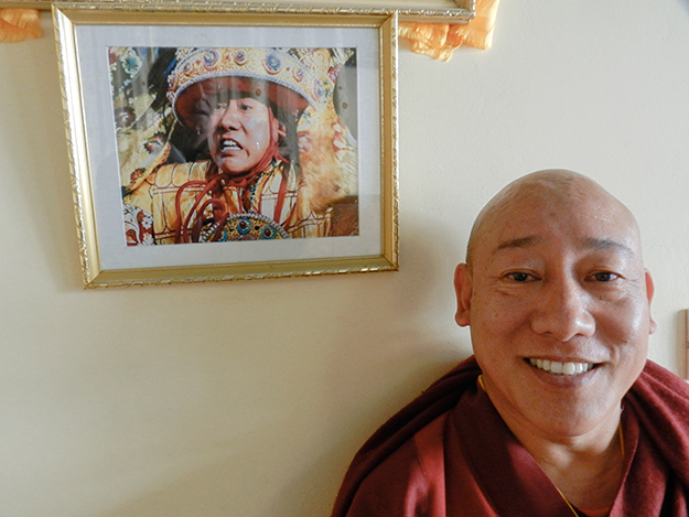 Thupten Ngodup, the medium through whom the oracle Nechung speaks to Tibet's leaders. Image by Jeffrey Bartholet, India, 2013. Media file: nechung_0.jpg