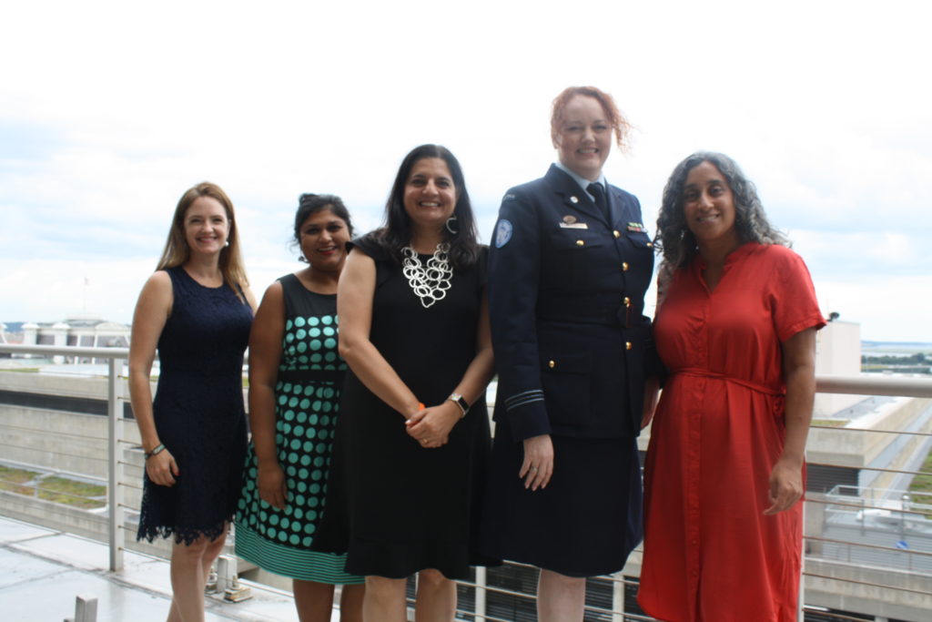 From left: Xanthe Scharff; Chandrima Das; Inndira Lakshmanan; Fiona Pearce; and Geeta Gandbhir. Image courtesy of the UN Foundation. United States, 2019. From left: Xanthe Scharff; Chandrima Das; Inndira Lakshmanan; Fiona Pearce; and Geeta Gandbhir. Image courtesy of the UN Foundation. United States, 2019.