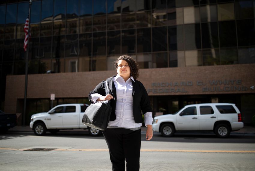 Attorney Taylor Levy in front of the Richard C. White federal building in El Paso on Wednesday. Image by Ivan Pierre Aguirre. United States, 2019. Attorney Taylor Levy in front of the Richard C. White federal building in El Paso on Wednesday. Image by Ivan Pierre Aguirre. United States, 2019.