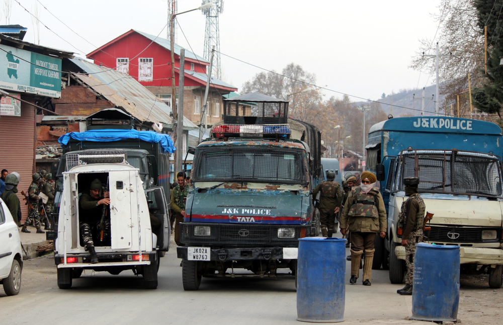 Clashes erupted after security forces killed two foreign militants who belonged to the Jaish-e-Mohammad outfit and were residents of Pakistan at Dooru area of Anantnag district on March 24, 2018. Image by Aasif Shafi / Shutterstock. India, 2018. Clashes erupted after security forces killed two foreign militants who belonged to the Jaish-e-Mohammad outfit and were residents of Pakistan at Dooru area of Anantnag district on March 24, 2018. Image by Aasif Shafi / Shutterstock. India, 2018.