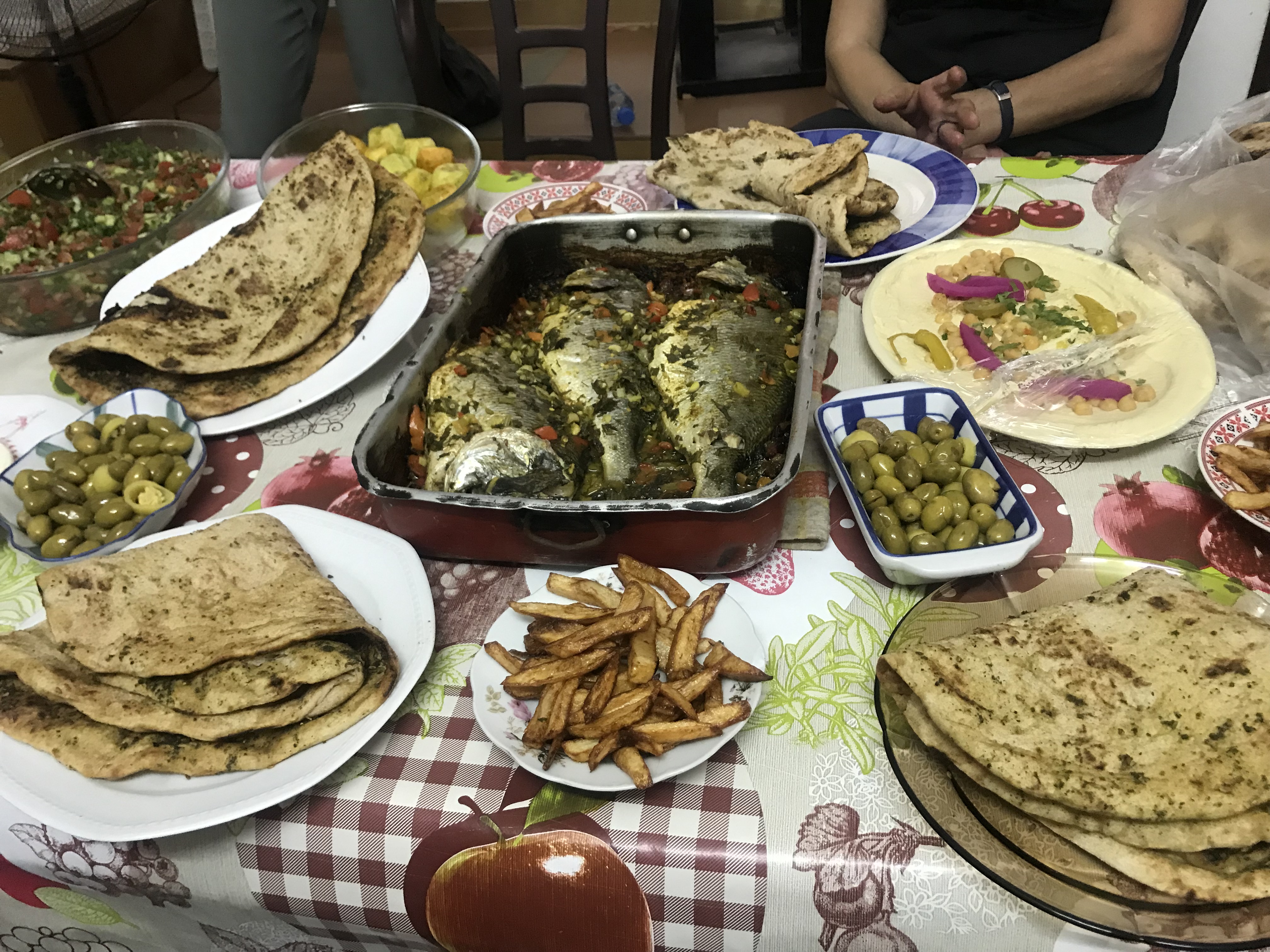 The lunch prepared by Doha upon learning of the reporter's visit to her farm. Image by Carly Graf. West Bank, 2019. The lunch prepared by Doha upon learning of the reporter's visit to her farm. Image by Carly Graf. West Bank, 2019.