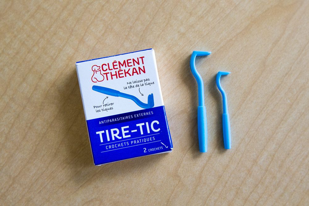 Tire-tics are available at many pharmacies in France and can be used to pull out attached ticks. Image by Jesse Costa/WBUR. France, 2017. Tire-tics are available at many pharmacies in France and can be used to pull out attached ticks. Image by Jesse Costa/WBUR. France, 2017.
