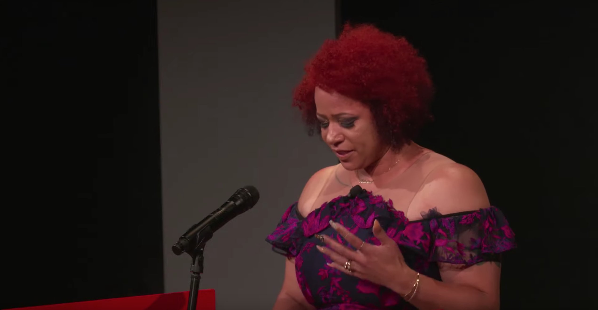 Nikole Hannah-Jones speaks about the conception of 'The 1619 Project.' Screenshot from video. United States, 2019. Nikole Hannah-Jones speaks about the conception of 'The 1619 Project.' Screenshot from video. United States, 2019.