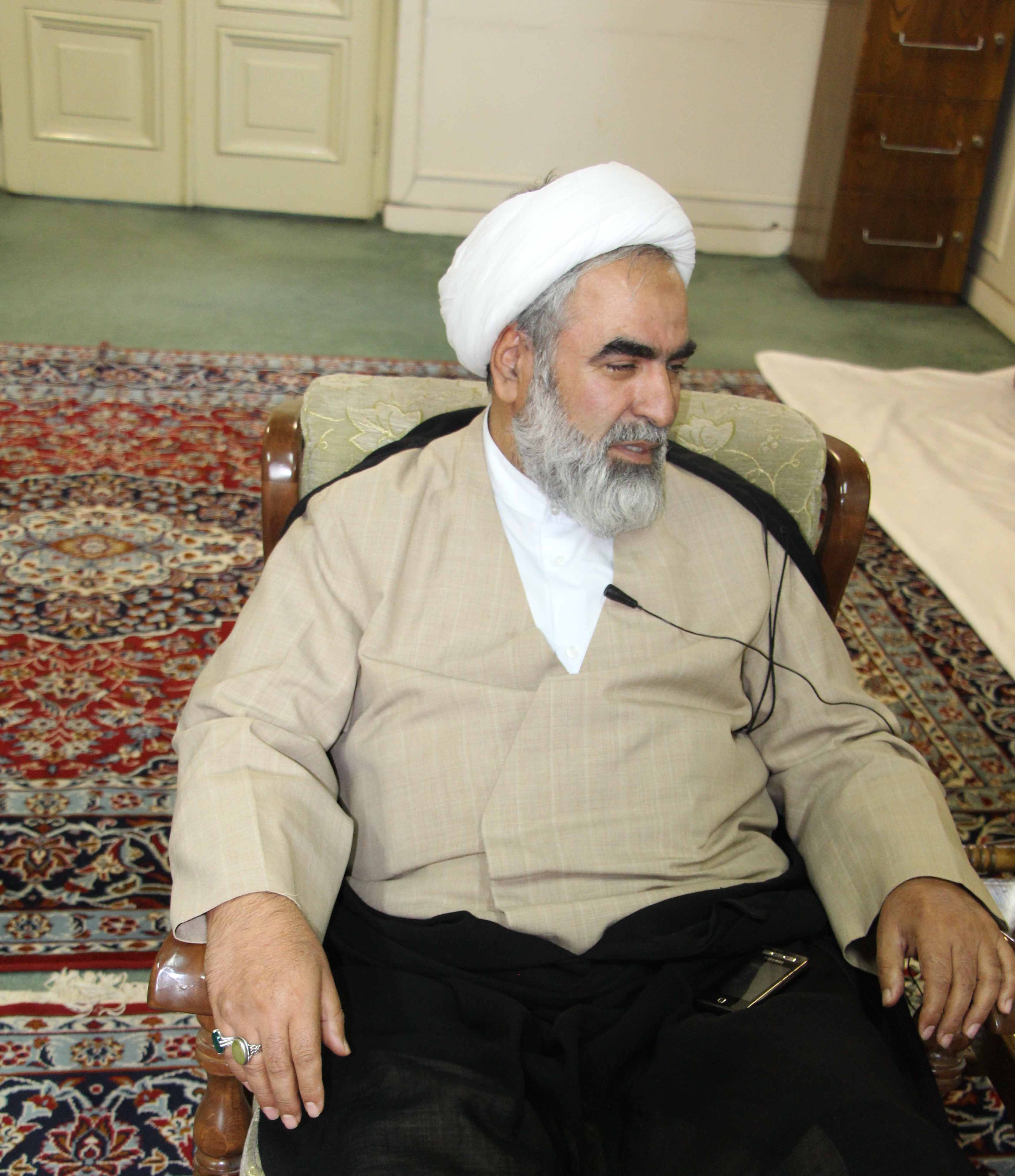 Conservative member of parliament strongly opposes the nuclear agreement with the US. Image by Reese Erlich. Iran, 2015. Media file: ruhollah_hossseinian.jpg