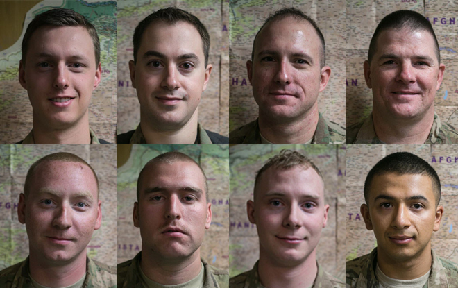 From top left to bottom right: Sondergaard; Carp; Ammerman; Grundel; Oakley; Ramey; Nikos; Cerdas. Images by Meghan Dhaliwal. Afghanistan, 2014. Media file: afghanartillery.jpg
