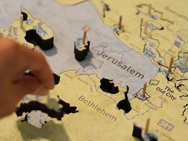 Architects are using a puzzle-like map to get Israelis to think about how a peace plan might look. Image courtesy of SAYA. Media file: architects-save-israeli-palestinian-dispute-1.jpg