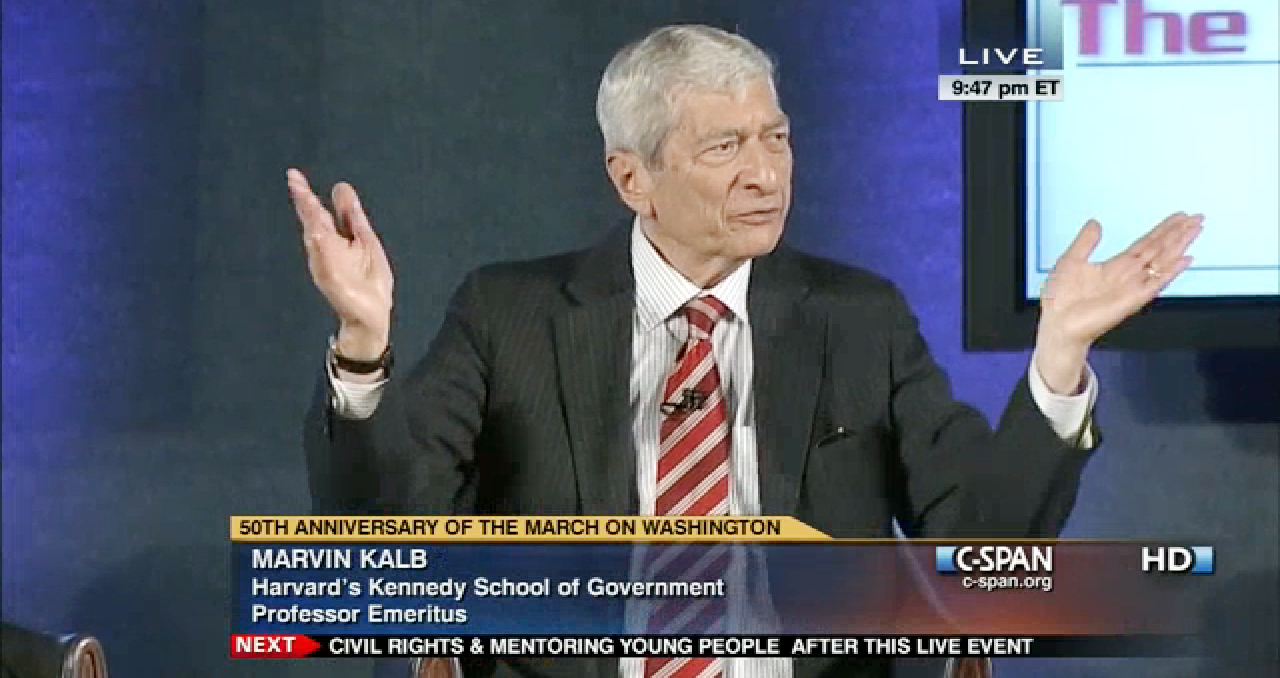 Marvin Kalb was the moderator for the Kalb Report: Remembering a March, a Movement and a Dream, hosted by the National Press Club. Image by C-SPAN. Media file: march_on_washington.jpg