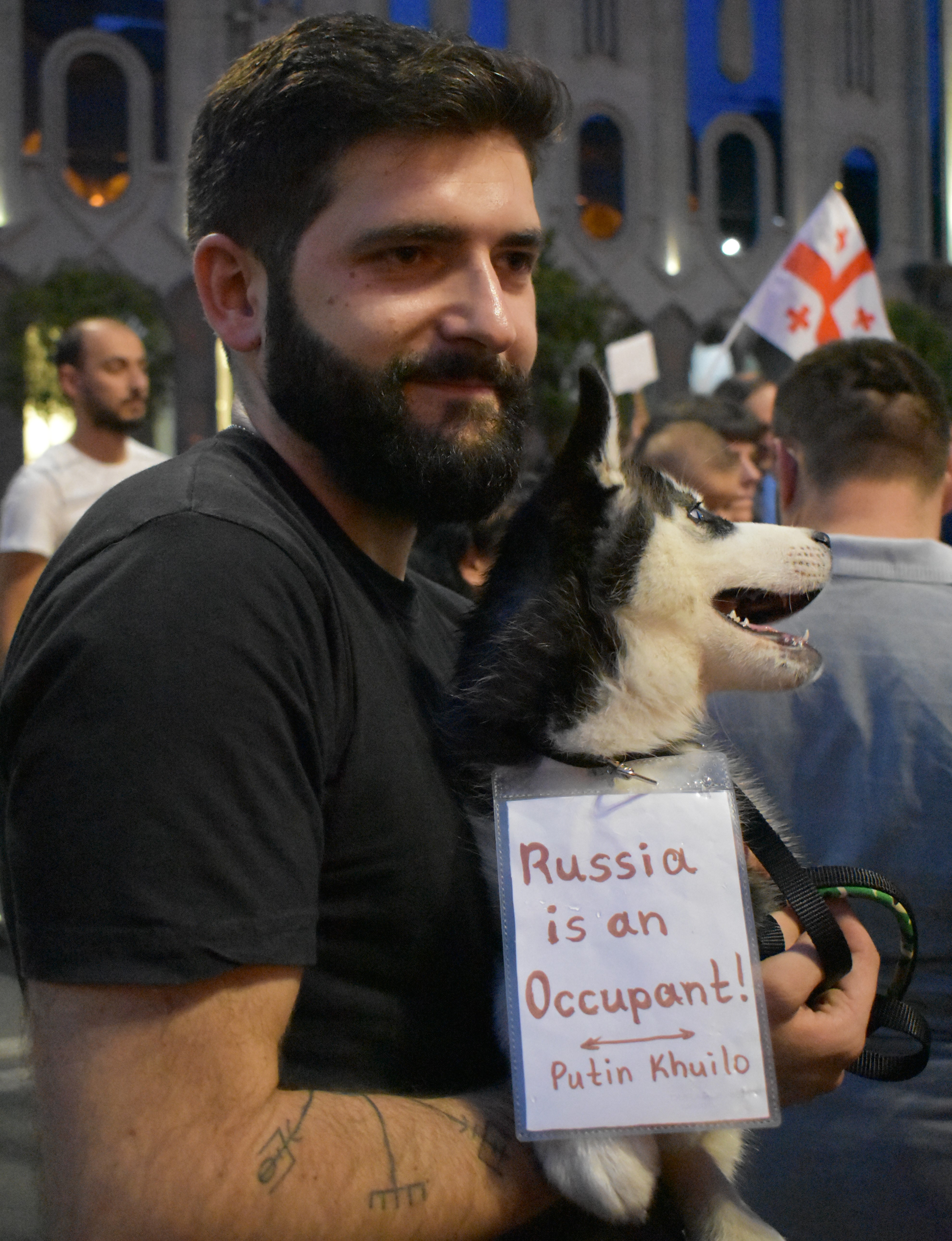 Archa, 28, protests against Russia in front of the Georgian Parliament. Image by Kaitlyn Johnson. Georgia, 2019. Archa, 28, protests against Russia in front of the Georgian Parliament. Image by Kaitlyn Johnson. Georgia, 2019.