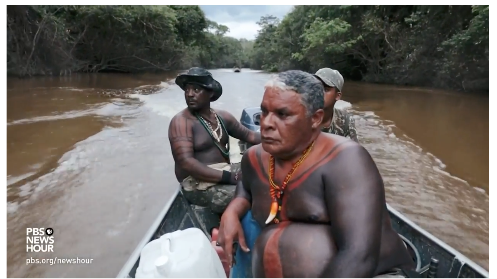 Guajira Indians who call themselves, The Guardians of the Forest and their leader Claudio Da Silva patrolling their ancestral lands. Image from PBS NewsHour. Brazil, 2018. Guajira Indians who call themselves, The Guardians of the Forest and their leader Claudio Da Silva patrolling their ancestral lands. Image from PBS NewsHour. Brazil, 2018.